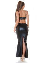 Sexy faux leder jurk met xl split zwart